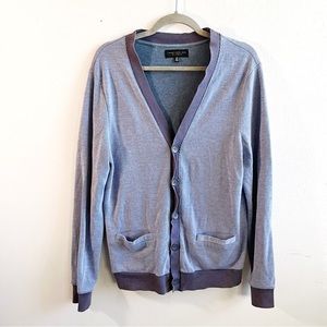 Twentyone Men LA Cardigan Sweater Blue Pinstripes w/ Navy Border Sz L GUC